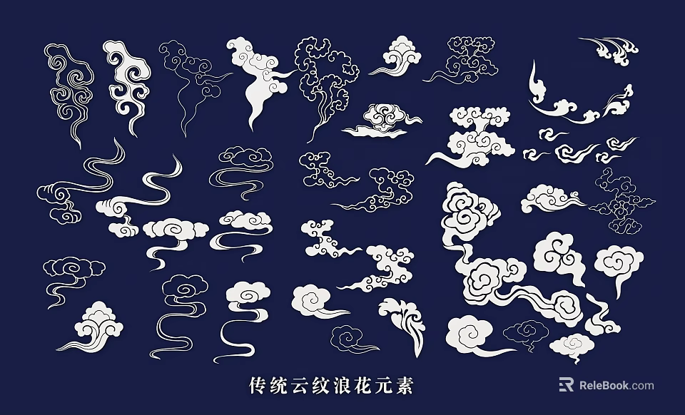 Traditional Cloud Wave Pattern Wall Decor with Classic Oriental Design Elements 3d model