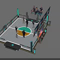 Futuristic Combat Ring Arena Featuring Spectators Digital Screens And Circular Floor Logo