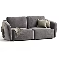 Modern Plush Fabric Double Seater Sofa With Cozy Pillows Tassel Blanket And Custom Color Options