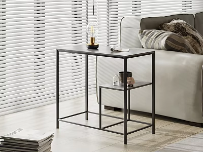 Modern Black Metal Side Table With Two Tier Design For Living Room Sofa Area 3d model
