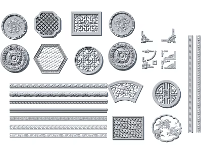 Intricate Carved Decorative Designs With Diverse Shapes For Architectural Ornaments 3d model