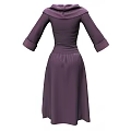 Elegant Purple Women's Dress With Collared Neck Three Quarter Sleeves And Fitted Waist