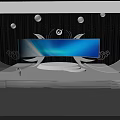 Elegant Stage Design With Blue Lighting Large Screen Decorations And Black Background 3d model