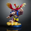 Cartoon Bear Action Figure With Colorful Bird On Back And Yellow Blue Base