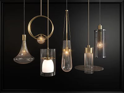 Modern Glass Pendant Lights With Brass Metal Frames And Various Shapes Design Collection 3d model