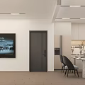 Modern Dining Room Interior With Marble Table And Gray Chairs TV Wall