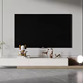 Modern White TV Stand in Minimalist Living Room With TV Decorations Plant and Floor Lamp