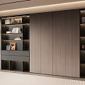 Modern Wooden Built in Bookcase With Drawers Decorative Shelves And Lighting