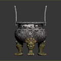 Silver Tripod Censer Featuring Twin Handles Animal Claw Feet And Intricate Carvings Inscriptions
