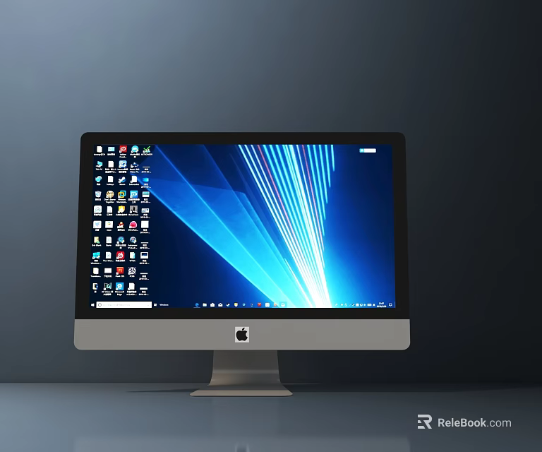 Modern Apple iMac Desktop Computer With Blue Light Background And App Icons 3d model