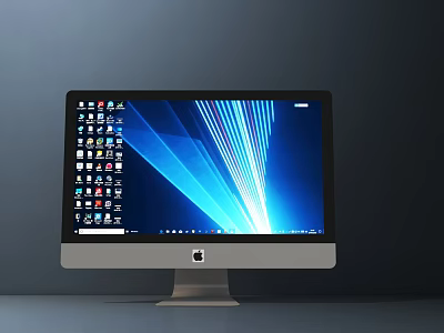 Modern Apple iMac Desktop Computer With Blue Light Background And App Icons 3d model