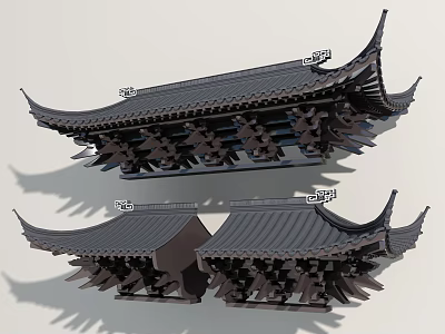 Traditional Chinese Architectural Components With Ancient Roof Eaves Tiles And Brackets 3d model