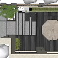 Modern Courtyard Garden Design With Wooden Deck Shade Umbrella And Lush Greenery