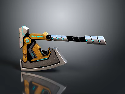 Futuristic Tech Inspired Axe With Metallic Geometric Design Yellow Blue Glowing Accents 3d model