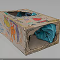 Handmade Cardboard Furniture With Kids' Drawings Holes And Cozy Fabric Inside