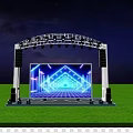 Outdoor Stage With Blue Laser Lights And Large Screen Displaying Geometric Patterns 3d model