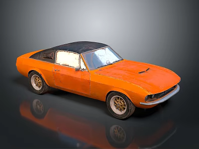Orange Vintage Sports Car With Black Roof And Shiny Exterior 3d model