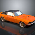 Orange Vintage Sports Car With Black Roof And Shiny Exterior