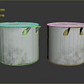 Silver Metal Cylindrical Containers With Lid And Side Hooks On Reflective Surface