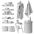 Organic Cotton Towels Bamboo Storage Baskets Liquid Soap Dispensers Wooden Shelves Toiletries