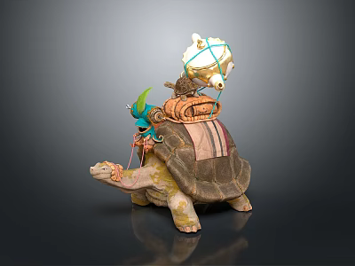 Decorative Turtle Sculpture With Colorful Items On Its Back 3d model