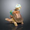Decorative Turtle Sculpture With Colorful Items On Its Back 3d model