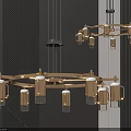 Modern Gold Circular Chandelier With Glass Shades And Striped Wall Background