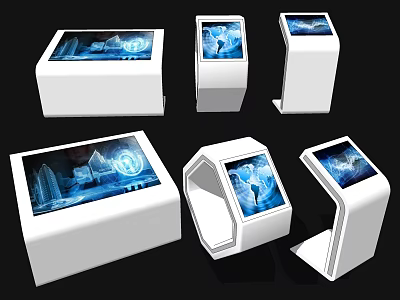 Public Interactive Information Kiosks With Multiple Styles White Design Blue Interface And Screen Icons 3d model