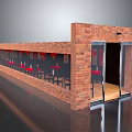 Hotel Building With Red Brick Exterior Glass Doors Red Decorations And Dining Tables Inside