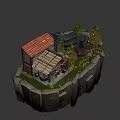 Traditional Ancient Architecture With Thatched Roof Stone Chimney And Fire Pit Near Trees