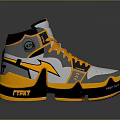 High Top Basketball Shoes In Silver Orange And Black With Fire Logo Stylish Design