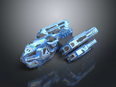 Futuristic Blue Spaceship With Sci Fi Elements And Modular Structure For Cosmic Exploration 3d model