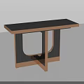 Modern Console Table With Black Wooden Top And Gold Metal Geometric Support Frame