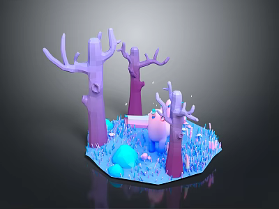 3D Rendered Fantasy Forest Scene With Colorful Trees Blue Grass And Round Elements 3d model