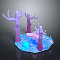 3D Rendered Fantasy Forest Scene With Colorful Trees Blue Grass And Round Elements
