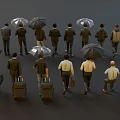Group of People Walking with Umbrellas in Different Clothing Styles