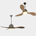 Two Modern Ceiling Fans With Wooden Blades And Integrated Lighting Fixtures