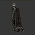 Medieval Armored Man In Green Cloak And Detailed Metal Armor