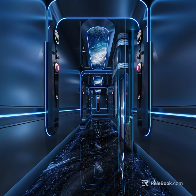 Modern KTV Interior Design With Blue Neon Lights Starry Sky Ceiling And Reflective Floors 3d model 