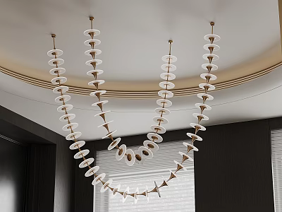 Modern Chandelier With Hanging Circular Discs Metal Frame And White Accents For Elegant Interior 3d model