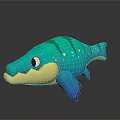 Cute 3D Aquatic Animal With Blue Green Body Green Stripes Yellow Belly And Spots