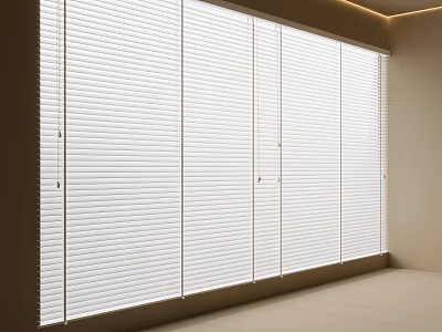 White Venetian Blinds Covering Large Window In Modern Minimalist Interior Room 3d model