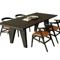 Modern Minimalist Wooden Dining Table And Chairs Set With Upholstered Seats In Neutral Tones