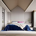 Modern Kids Bedroom Interior With Blue Bedding Wardrobe And Lighting