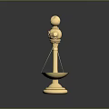 Golden Balance Scale With Classical Top Ornament And Balanced Decorative Design