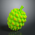 Vibrant Green Fruit With Orange Bumps And Green Stem Showing Reflection On Dark Background