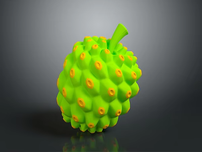 Vibrant Green Fruit With Orange Bumps And Green Stem Showing Reflection On Dark Background 3d model