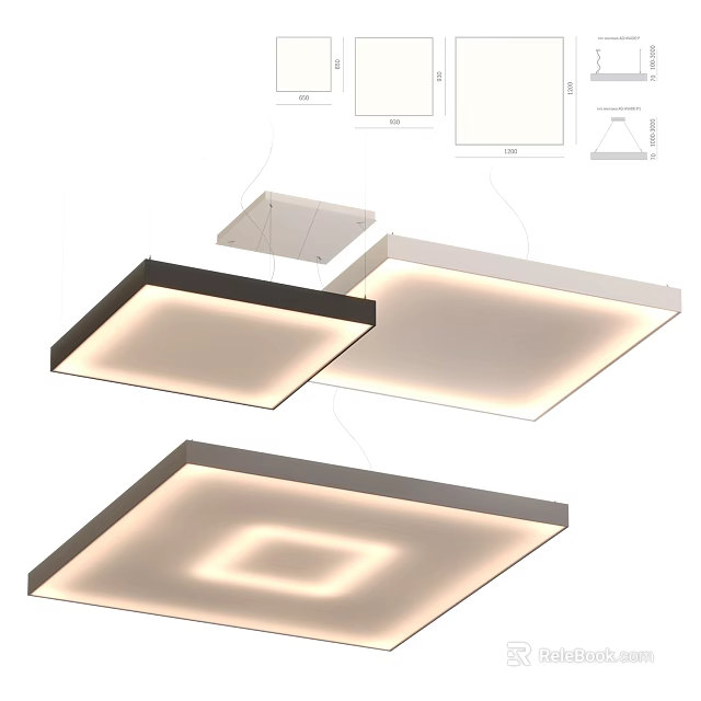 Modern Square Ceiling Pendant Lights With Illuminated Frame And Different Sizes 3d model 