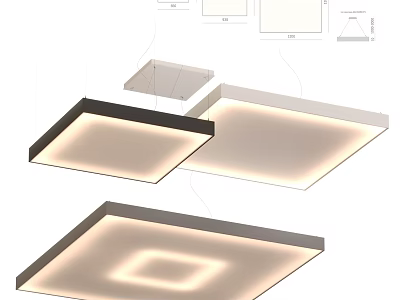 Modern Square Ceiling Pendant Lights With Illuminated Frame And Different Sizes 3d model