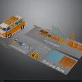 Building Base And Sunbrella Scene With Orange Van Pool Mesh Structure And Wooden Planks
